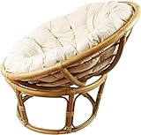 Dekoleidenschaft Papasan-Sessel aus Rattan, braun, inkl. Kissen aus Baumwolle, beige, Rexalsessel für Wohnzimmer oder Wintergarten, Korbsessel Liegesessel